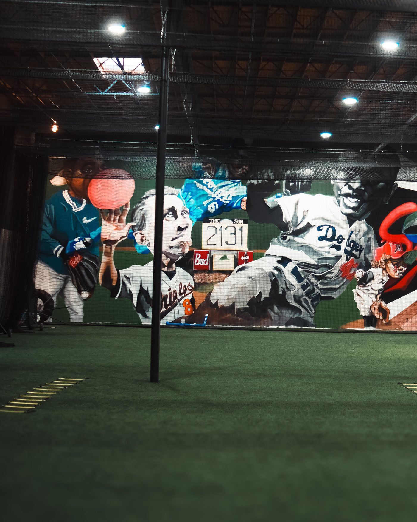 The painted baseball mural wall at The Bears Den in Sacramento